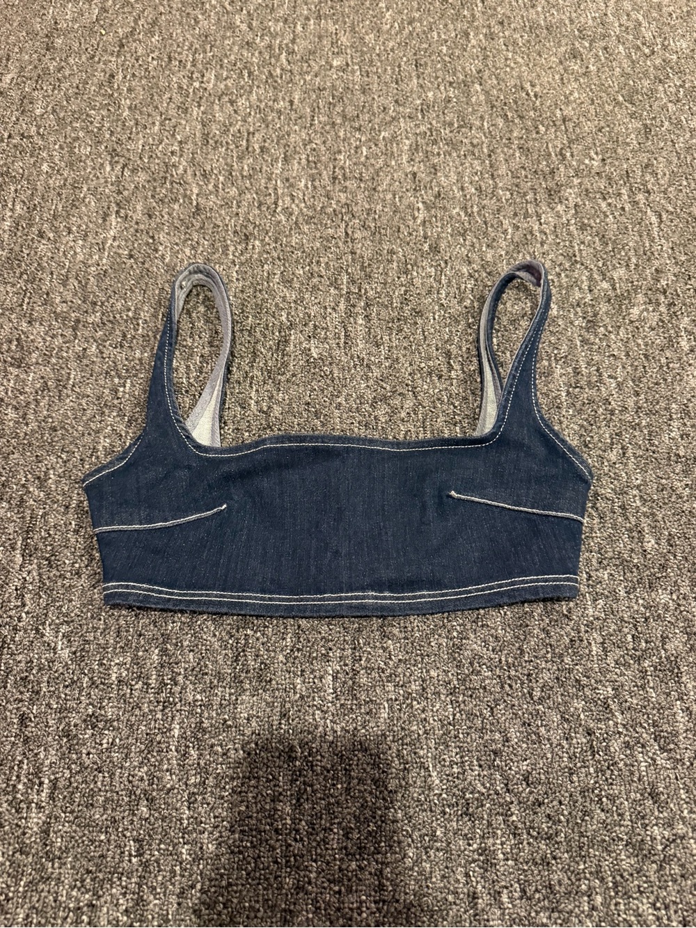 Zara Denim Bralette Crop Top Dark Wash Contrast Stitching Size S